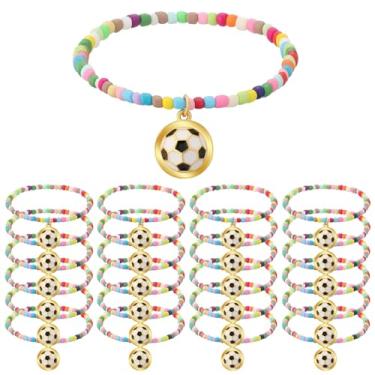 Imagem de Hinly 24 pulseiras de softball, futebol, basquete, voleibol, futebol, empilháveis, pulseiras coloridas com contas, presentes a granel para time (futebol)