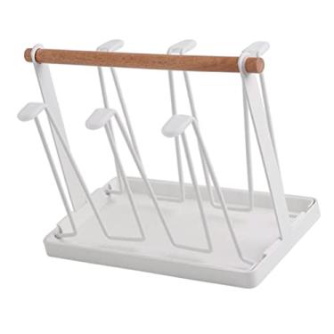 Imagem de Rack de secagem de garrafas 6 copos escorredor suporte rack suporte de canecas antiderrapante organizador de suporte de secagem de garrafas com alça de madeira para óculos caneca de café preto (Color