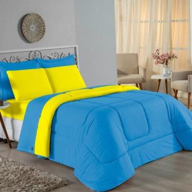 Imagem de Kit Edredom Dupla Face + Jogo de Lençol Casal Viúva Nobre 7 peças Malh