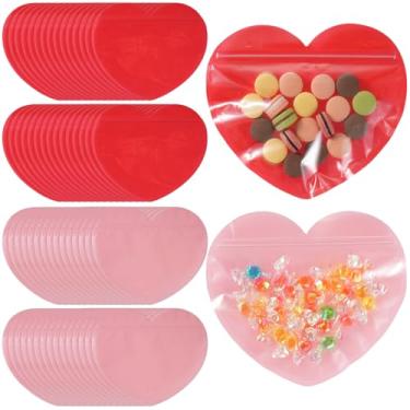 Imagem de Zoketriton 60 peças de sacolas de presente de dia dos namorados em forma de coração, doces de plástico para dia dos namorados, embalagem de joias refechável, decoração para embrulho de presente de