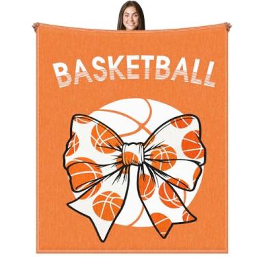 Imagem de Hillsuren Cobertor de arco de basquete laranja 127 x 152 cm cobertor esportivo de softball, presentes de equipe para amantes de bola, jogadores, decoração de casa, presente de Dia das Bruxas, Natal