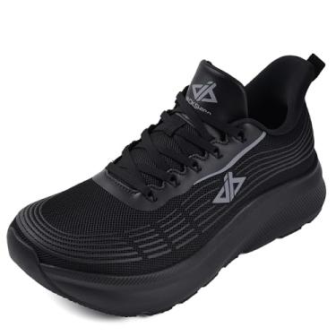 Imagem de JACKSHIBO Tênis feminino de corrida de estrada com bico largo, suporte para as mãos livres, espuma de memória, sola zero gota, tênis de caminhada atlético, plataforma, grosso, Preto, 6 Wide