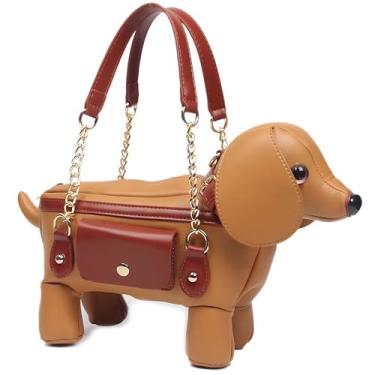 Imagem de Bolsa de ombro feminina de couro PU exclusiva novidade bolsa tiracolo fofa em forma de cachorro, 5 Marrom