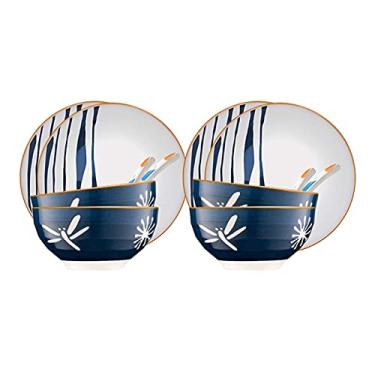 Imagem de Prato de jantar reutilizável com 12 peças, conjunto de pratos de jantar de cerâmica, inclui pratos e tigelas de serviço (utensílios de mesa)