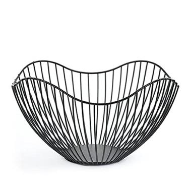 Imagem de Cesta de frutas tigela criativa cesta de frutas arame decorado cesta de armazenamento de metal preto tigela de exibição rack de frutas lanches de pão (cor: preto)
