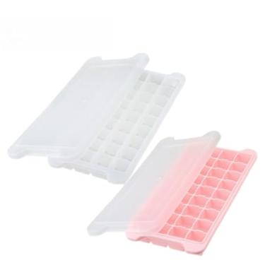 Imagem de Kit Formas Gelo Silicone Flexível 36 Cubos com Tampa Empilhável(Kit 2, Branco + Rosa)