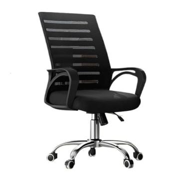 Imagem de Cadeira de escritório ajustável, mesa ergonômica com rodas e encostos de malha listrada para tarefas giratórias (preto)