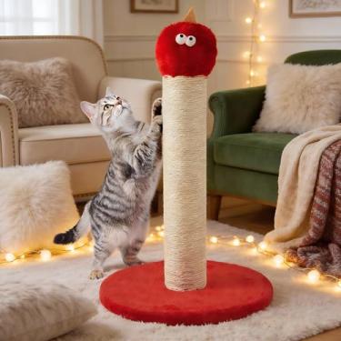 Imagem de Fansafurn Poste arranhador para gatos, arranhador de sisal de 50 cm de altura para gatos internos, suporte de escalada resistente para gatinhos e gatos grandes, vermelho