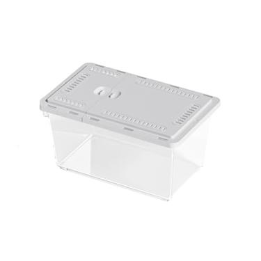 Imagem de Tanque de peixes doméstico moderno PET tartaruga recipiente especial recipiente especial caixa de alimentação doméstica com tampa deslizante visor de mesa (cinza, 30 x 20,5 x 19 cm)