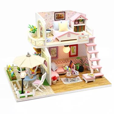 Imagem de Miniatura de Casinha Bonecas DIY Kit Madeira com Móveis Luz LED Música Loft