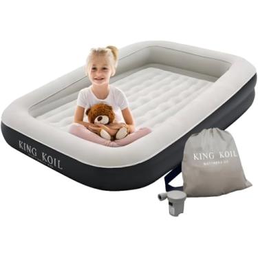 Imagem de King Koil Cama inflável de viagem infantil de luxo com amortecedor de segurança embutido, colchão de ar portátil para viagens infantis, inclui bomba de alta velocidade - preta