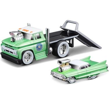 Imagem de Xiangtat 1/64 Scale Top Muscle Transports Series for 1966 Chevy C60 Flatbed Truck Green and 1961 Coupe Diecast Metal Model Car (11545)