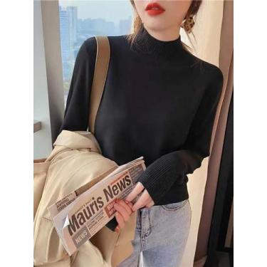 Imagem de Suéter Feminino De Gola Alta Para Outono Inverno, Manga Longa, Macio E