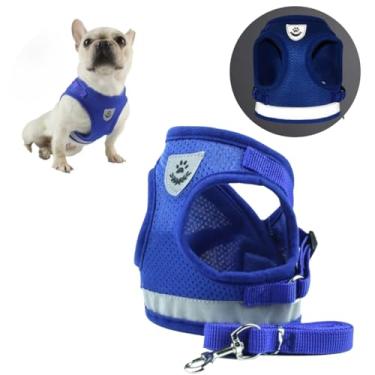 Imagem de Coleira Peitoral Refletiva com Guia Cães e Gatos | Conforto Tecido Respirável | Passeios Dia e Noite | Pequenos e Médios Shih Tzu Yorkshire Pinscher | Ajuste Fácil Velcro Metal TáNaTela (Azul)