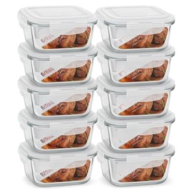 Imagem de Kit Até 10 Potes Hermético De Vidro 525ml C/Válvula Ar Marmita Fit Tampa 4 Travas Freezer Geladeira(KIT 10 UNIDADES)