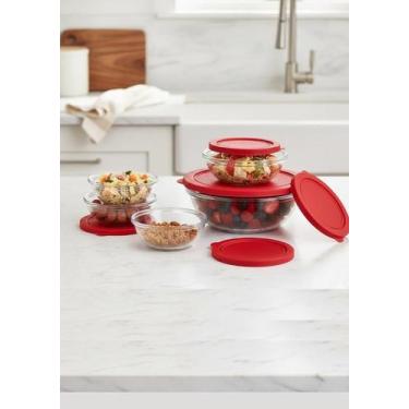 Imagem de Conjunto 5 Potes Redondo de Vidro Com Tampa Vermelha - WELLMIX