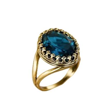 Imagem de Anéis de zircônia cúbica azul banhados a ouro para mulheres pavão azul ovais anéis de diamante anel de cristal azul joias modernas presentes para mulheres irmã, Aço inoxidável, Sem pedra preciosa