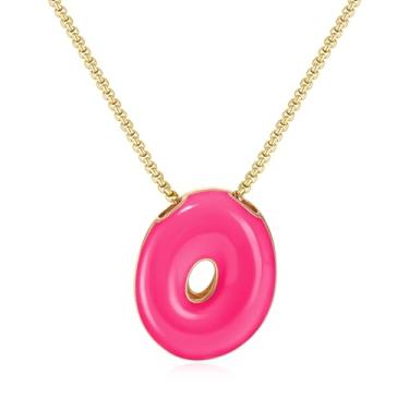 Imagem de KissYan Colar com letras de bolha, banhado a ouro 14 K, pingente de caixa com inicial de balão colorido, joia delicada para presente, Adjustable, Cobre, Sem Pedra Preciosa