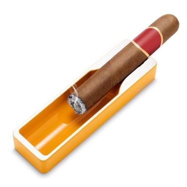 Imagem de Cinzeiro de metal para charuto com ranhura larga para charutos, suporte retangular para charutos, bandeja de cinzas para pátio, exterior, decoração de casa interna (amarelo)