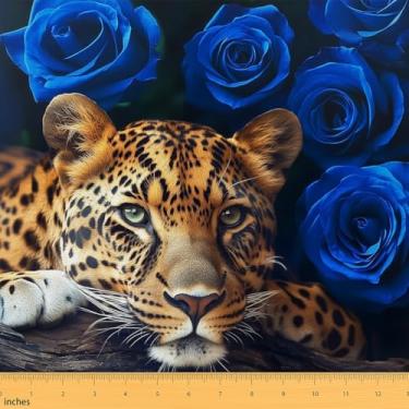 Imagem de Erosebridal Tecido de estofamento com estampa de leopardo, tecido floral rosa azul real por jarda, animal safári selvagem Afircan para costura acolchoada, vermelho preto marrom, 1 jarda