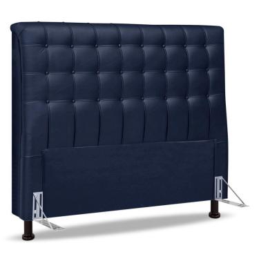 Imagem de Cabeceira Cama Box Casal King Size Ciara 195cm Botonê Com Frame Veludo Azul Marinho