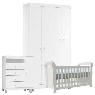 Imagem de Quarto De Bebê 4 Portas Ternura Baby Com Berço Lara Branco Brilho - Incorplac
