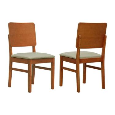 Imagem de Kit 2 Cadeiras Quéops Madeira Maciça Encosto Anatômico Assento Estofado - Amêndoa Linho Bege