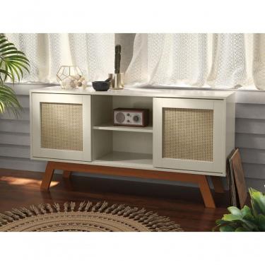 Imagem de Rack Buffet Com Duas Porta De Correr Bali Pés Em Madeira Off White