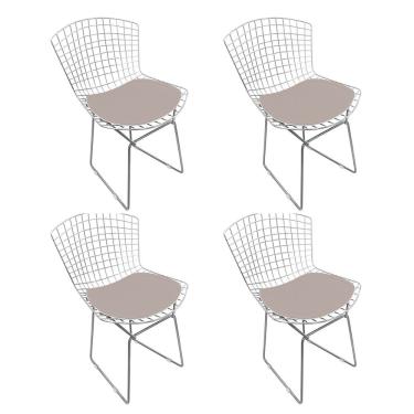 Imagem de Kit 4 Cadeiras Bertoia Cromada Com Assento Sintético Bege