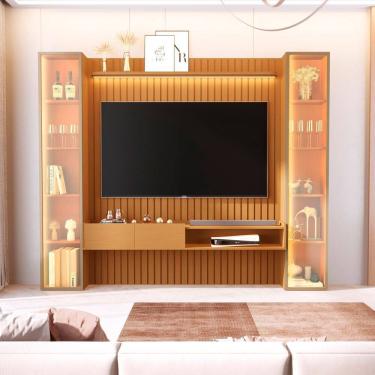 Imagem de Painel para Tv 75 Polegadas 100% Mdf com Led e 2 Torres Porta Reflecta Vitoria Regia Marrom