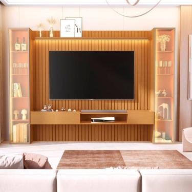 Imagem de Painel Ripado para Tv 84 Polegadas 100% Mdf com 2 Torre Porta Reflecta Led Vitoria Regia Marrom