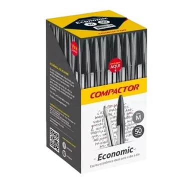 Imagem de Caixa Com 50 Canetas Esferográfica 1.0mm Preta Compactor Transparente