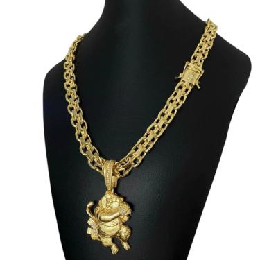 Imagem de Cordão Cadeado Duplo 13Mm + Pingente Tigrinho Banhado A Ouro