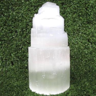 Imagem de Torre de Selenita Natural 15cm - Cristal com Furo para Base de Luz (Lu