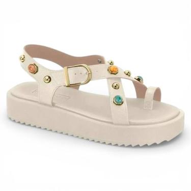 Imagem de Sandália Moleca Papete Feminina com Pedraria Confortável Plataforma Le