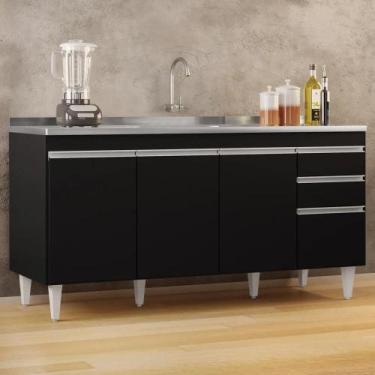 Imagem de Balcão Gabinete com Pia Inox 160cm Arkansas Preto  Lumil - Lumil Móvei