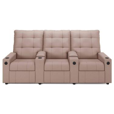 Imagem de Poltrona De Cinema Reclinável 3 Lugares Baú Usb Mallie Fh9 Veludo Rosê - Mpozenato