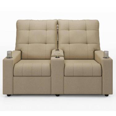 Imagem de Poltrona De Cinema Reclinável 2 Lugares Baú Usb Mallie Fh9 Linho Bege - Mpozenato