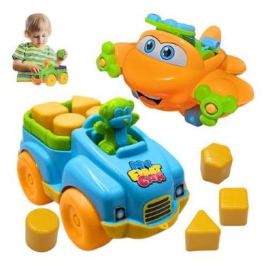 Imagem de Kit Brinquedo Educativo Bebê Carrinho Peças Encaixe E Avião Baby Didát
