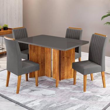 Imagem de Conjunto Sala de Jantar 4 Lugares Retangular Tampo de Vidro/mdf Zambrone Mel/Grafite/Cinza