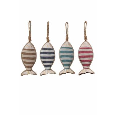 Imagem de Kit 4 Peixes em Madeira Decorativo Praia Marítimo 16,5cm