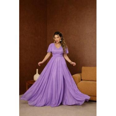 Imagem de Vestido Longo Festa Decote V Fenda Madrinha - - Glamoor Festa, Lilás, 