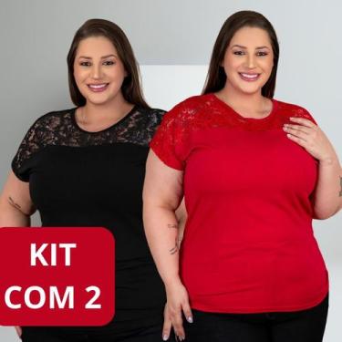 Imagem de Kit 2 Camisa Blusa Feminina Plus Size Viscolaycra Respirável Secagem R