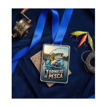 Imagem de Kit 10 Medalhas Para Torneio De Pesca Campeão Com Fita Azul - Somedalh