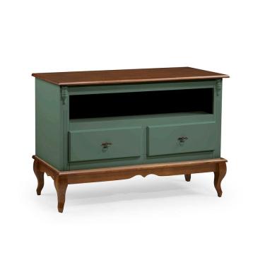Imagem de Rack para Sala com Pés Luis XV 2 Gavetas e Nicho 60502 Linz Móveis - Verde Musgo/Imbuia Glazer