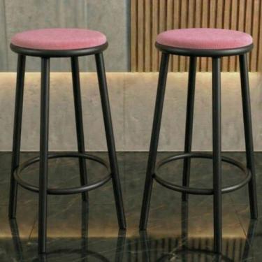 Imagem de Kit 2 Banquetas Bancos Luxo Luna Estrutura Preto:Rosa - Loja Béle