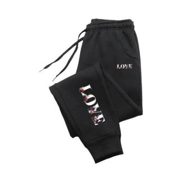 Imagem de Calças De Moletom Femininas Com Estampa De Carta De Amor, Estilo Casua