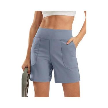 Imagem de Shorts Esportivos Sem Costura De Cintura Alta Para Mulheres, Elásticos