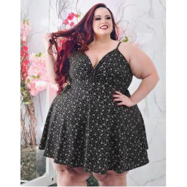 Imagem de Vestido Macaquinho Plus Size Forrado Decote Sexy Soltinho Ajustável Nã