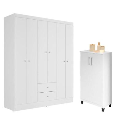 Imagem de Guarda Roupa Solteiro Versa 6 Portas Branco Rosa Flex Fosco com Armário Multiuso Brisa Branco Fosco - Kits Paraná